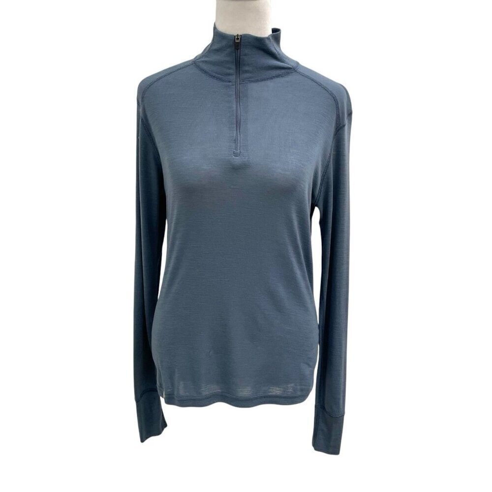 IBEX 100% Merino Wool Baselayer 1/4 Zip Long Sleeve Outdoor Ski Blue Women Small